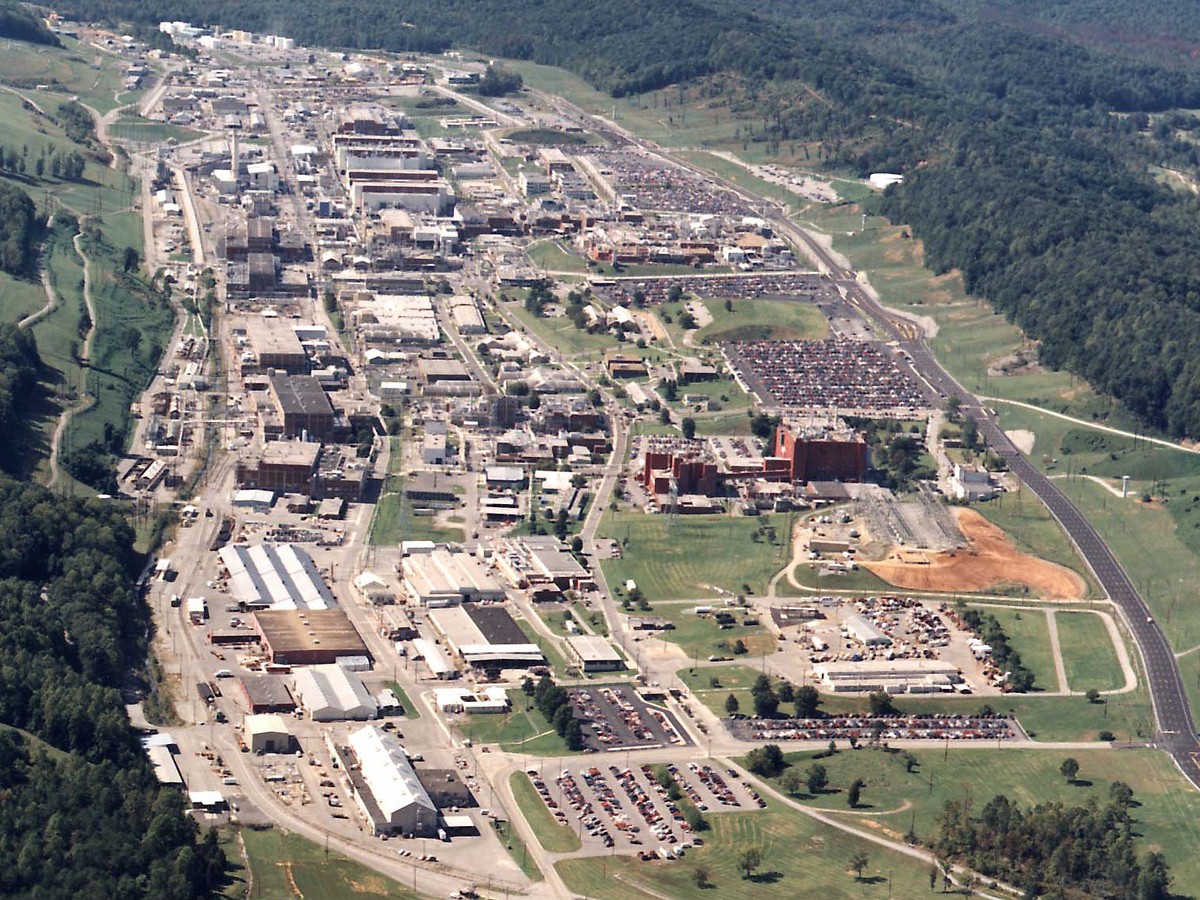 Aerial view of the Y-12 National Security Complex in Oak Ridge, Tennessee, showing the long valley site and its industrial buildings