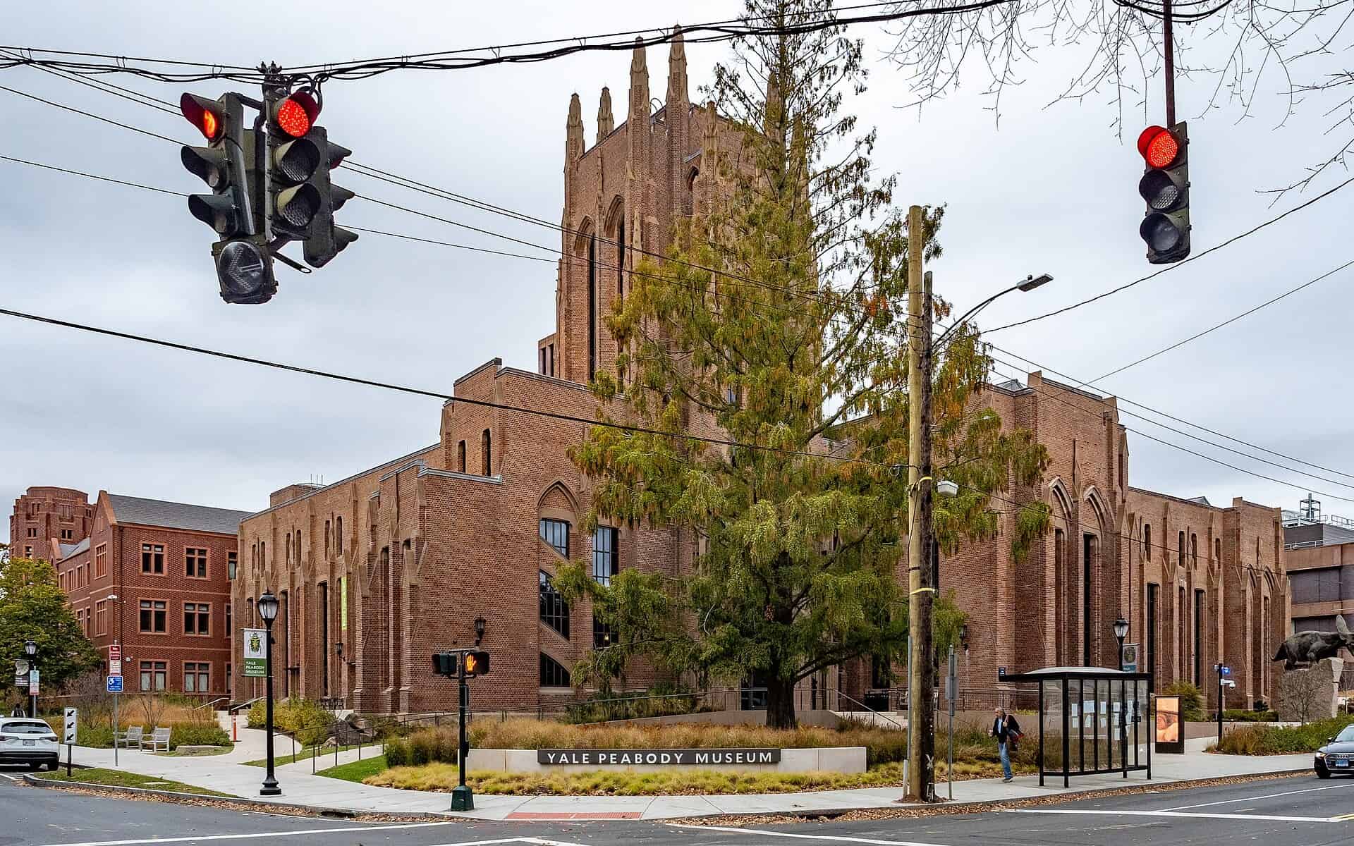 The Whitney Avenue elevation of the Yale Peabody Museum of Natural History in New Haven, Connecticut