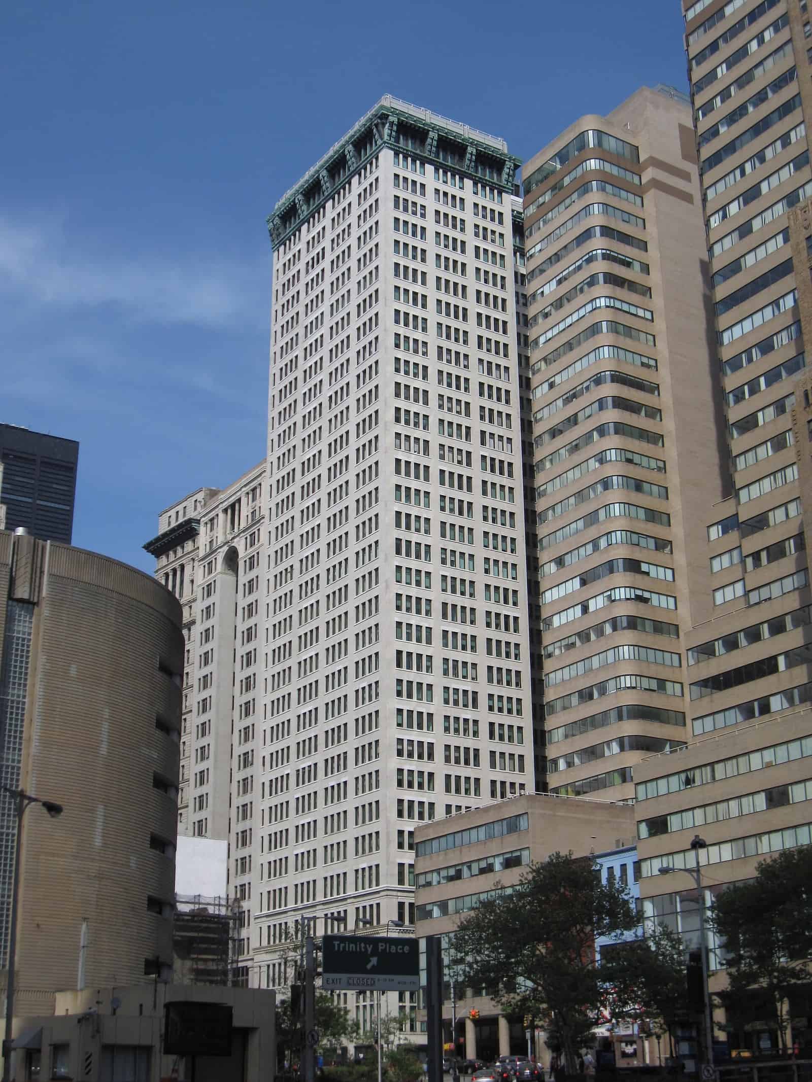 The 1914 Adams Express Building at 61 Broadway in Lower Manhattan, seen from Trinity Place