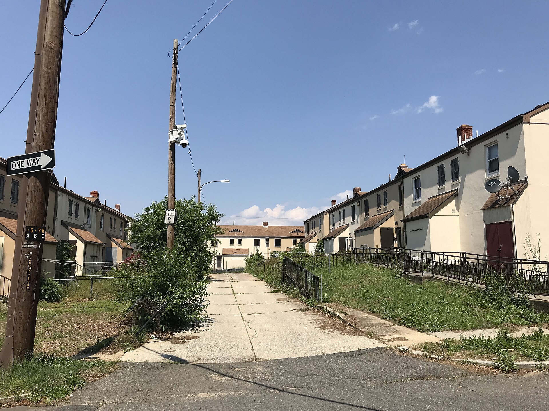 Brick walk-up blocks at Barry Farm Dwellings in Anacostia, Washington, D.C., photographed in May 2019 before demolition