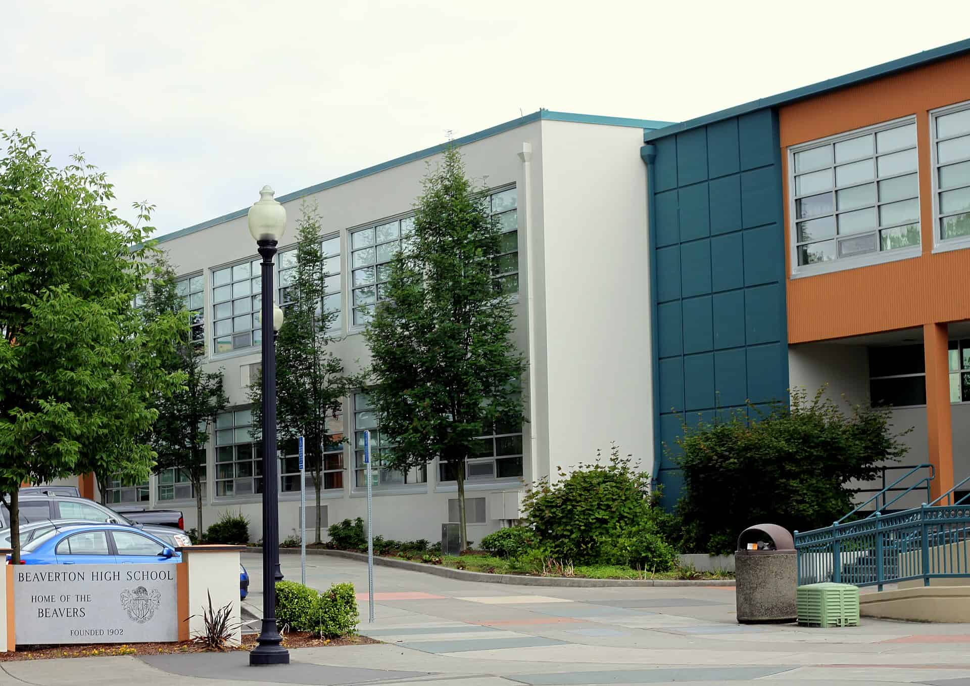 Entrance of the original Beaverton High School building in Beaverton, Oregon