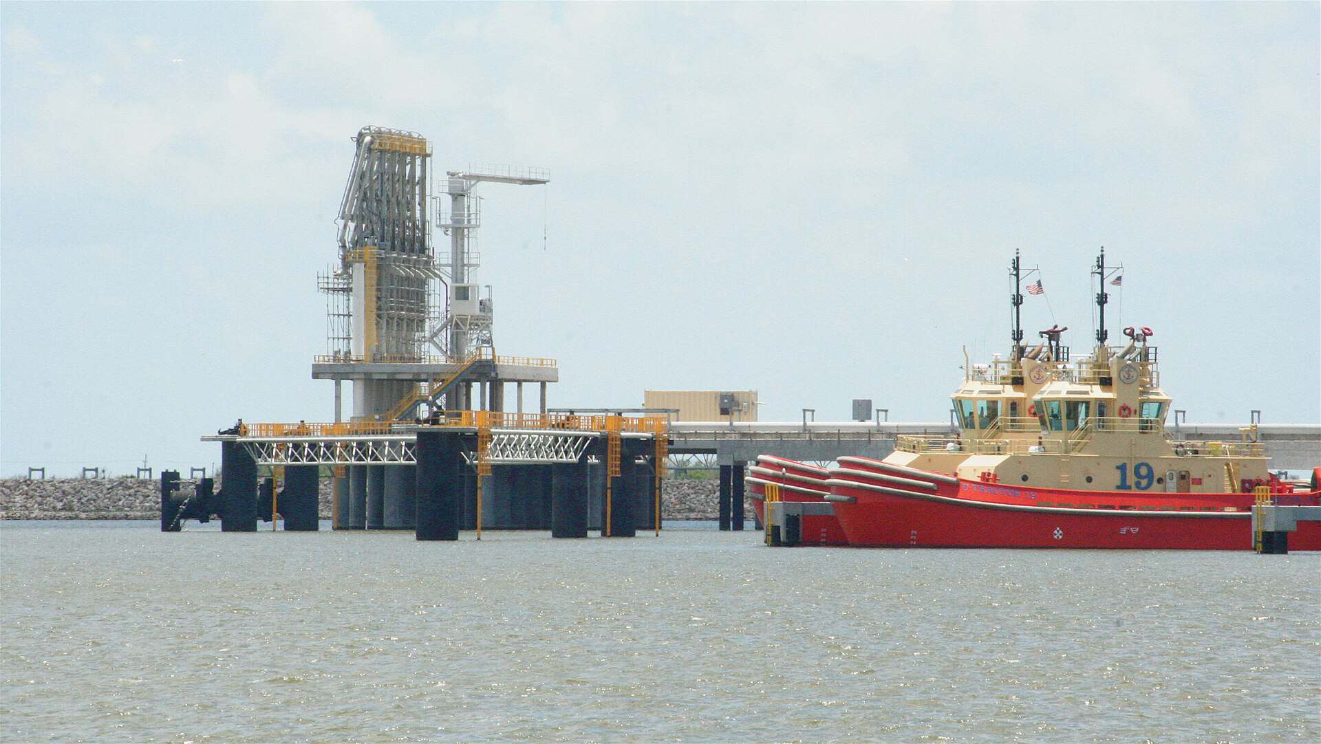 LNG export terminal storage tanks and process equipment at Sabine Pass, Texas