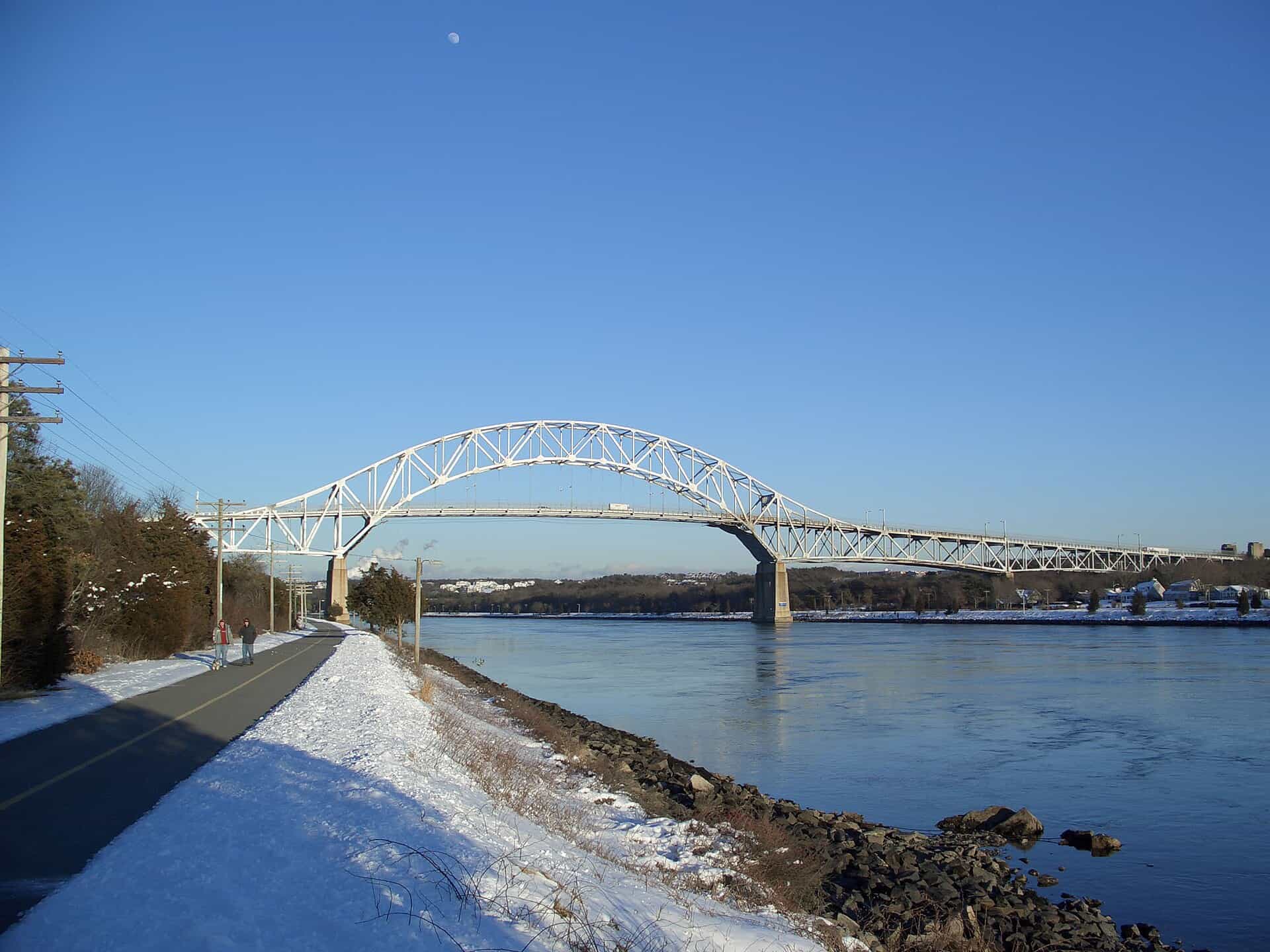 The 1935 Bourne Bridge steel arch crossing the Cape Cod Canal