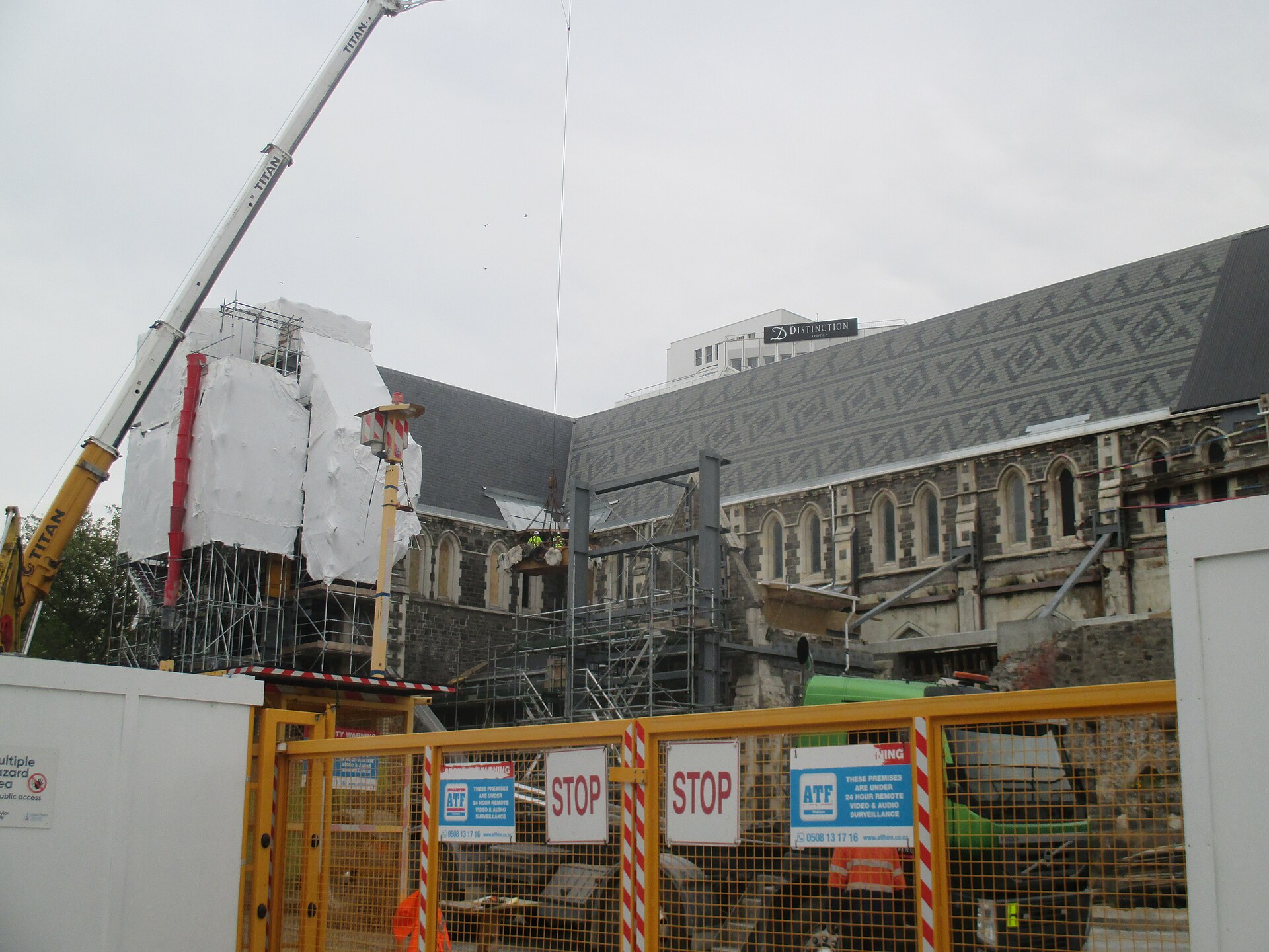 Christ Church Cathedral in Cathedral Square, Christchurch, with earthquake damage to the west end and tower still visible in October 2021