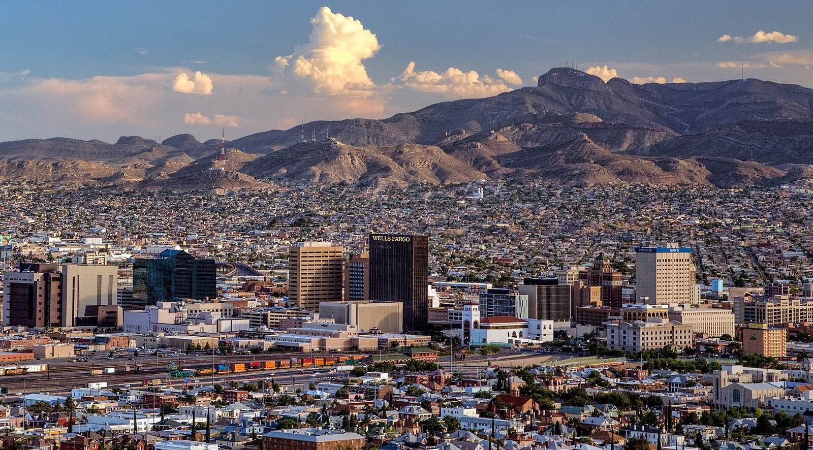 Downtown El Paso, Texas, looking toward the Franklin Mountains