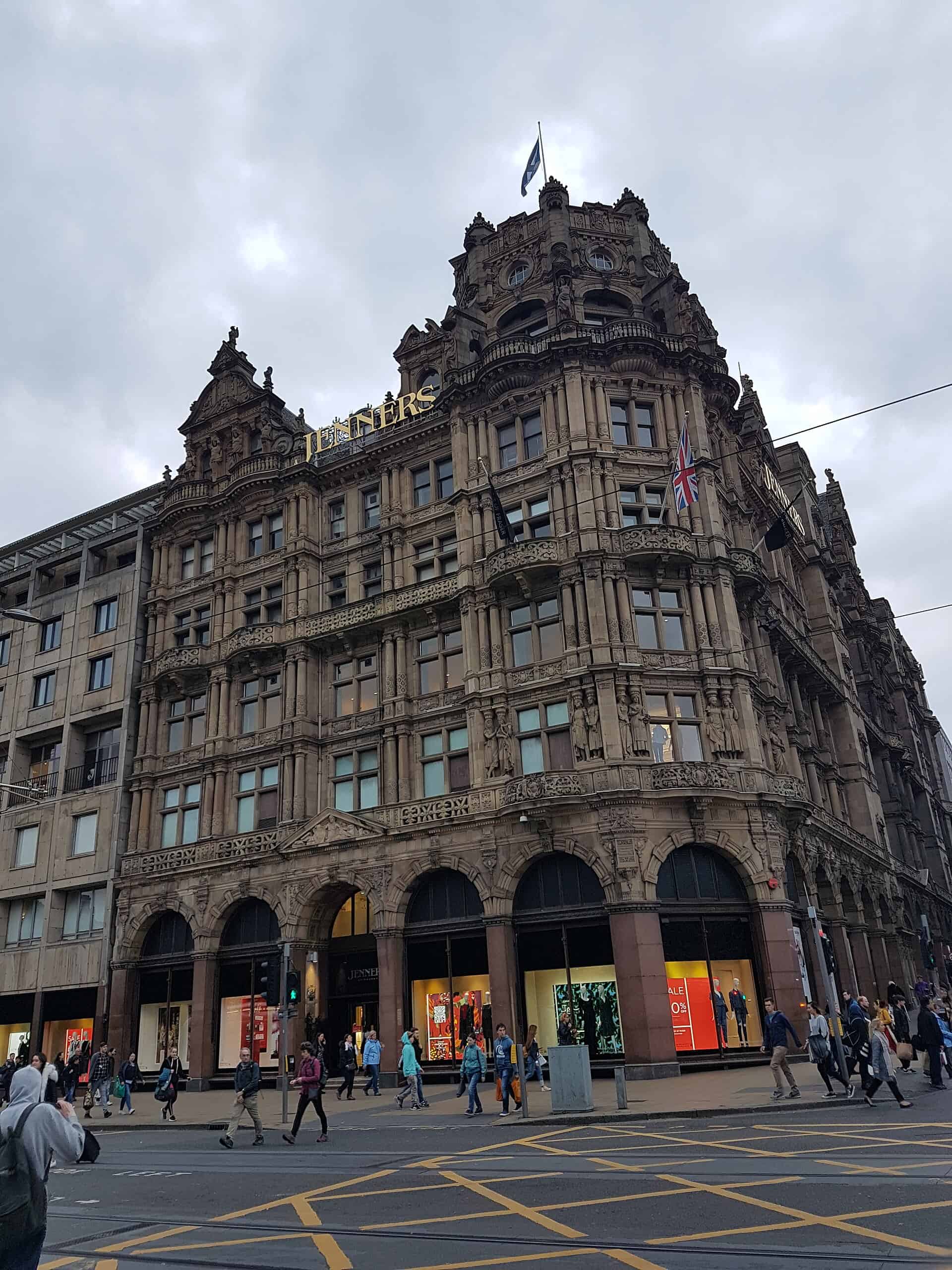 Victorian stone facade of the former Jenners department store on Princes Street, Edinburgh