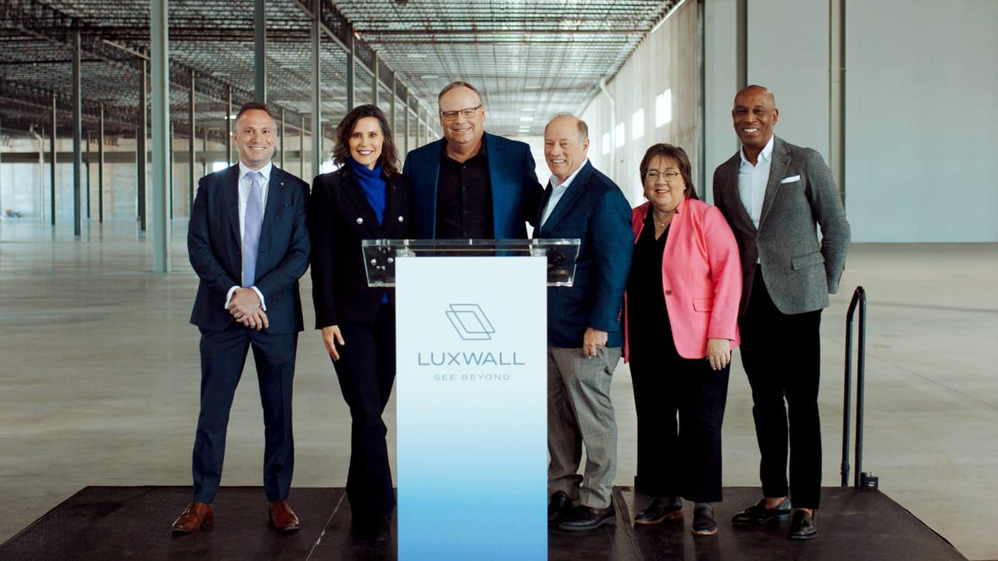 Interior of LuxWall's vacuum-insulated glass manufacturing plant in Detroit