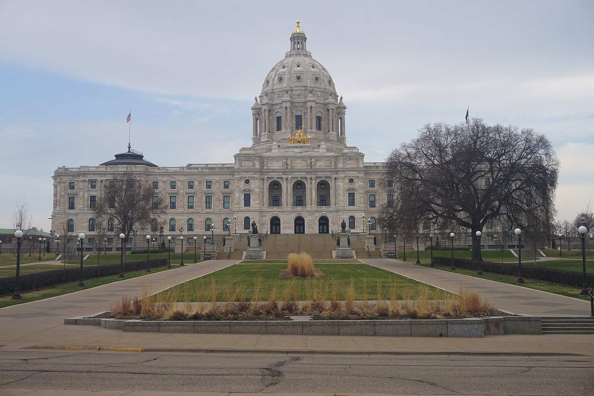 The marble dome and south facade of the Minnesota State Capitol in Saint Paul