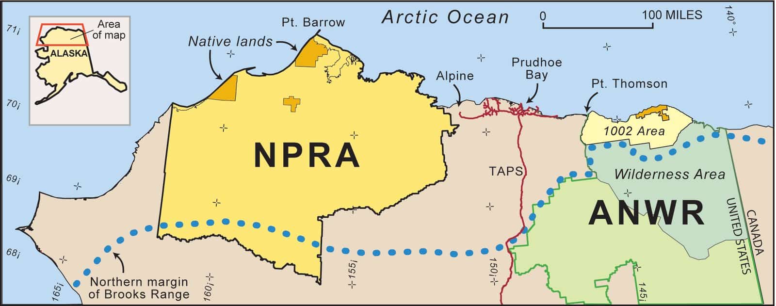 Map of the National Petroleum Reserve in Alaska and adjacent lands