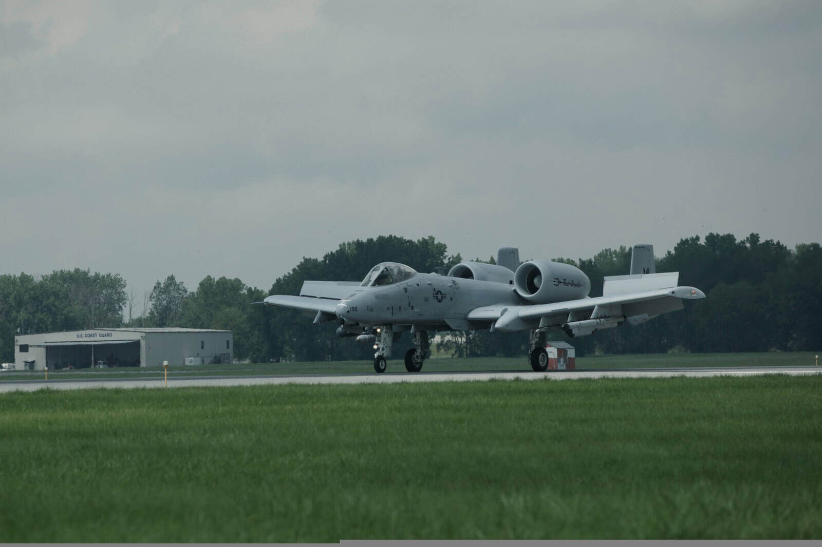 An A-10 Thunderbolt II landing at Selfridge Air National Guard Base