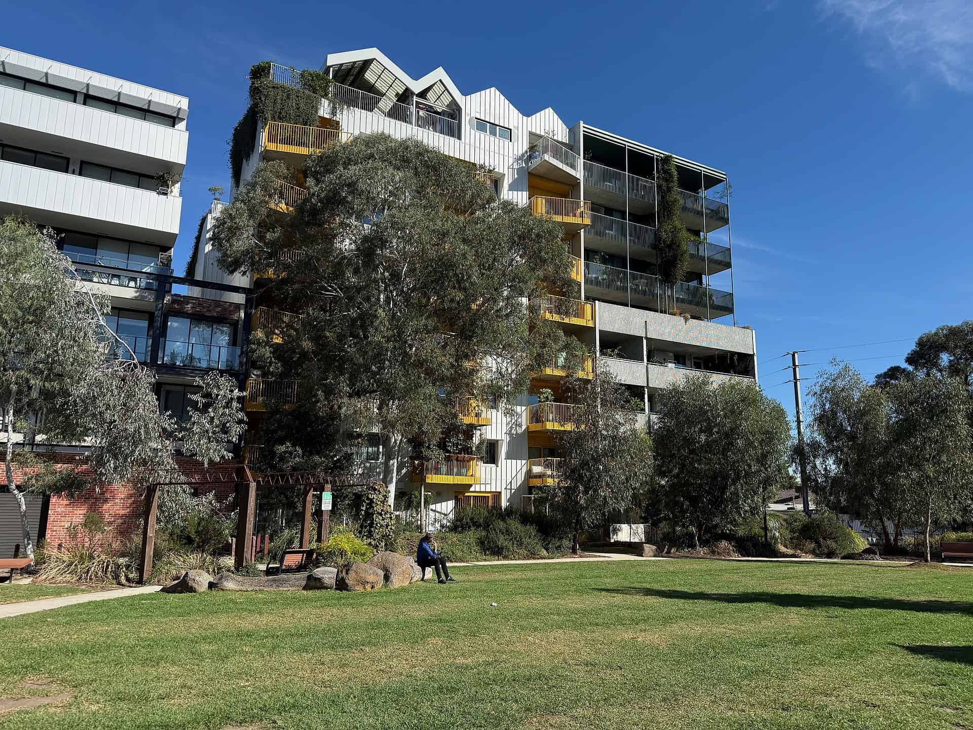 The apartment buildings of Nightingale Village on Duckett Street, Brunswick, Melbourne