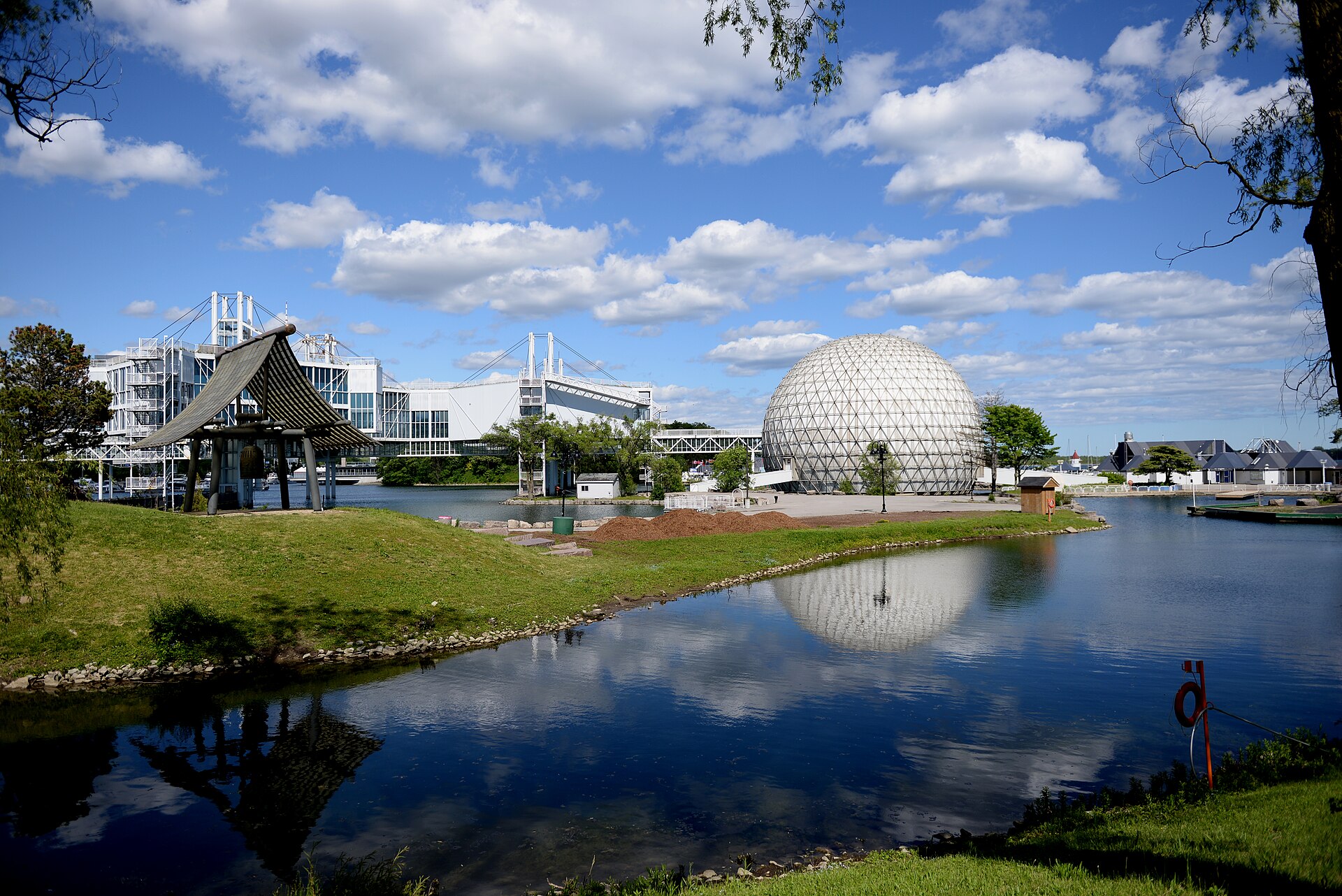 The Cinesphere and pod structures at Ontario Place on the Toronto waterfront