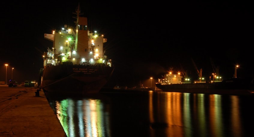 Quay and cargo handling area at the Port of Tartus on the Syrian Mediterranean coast