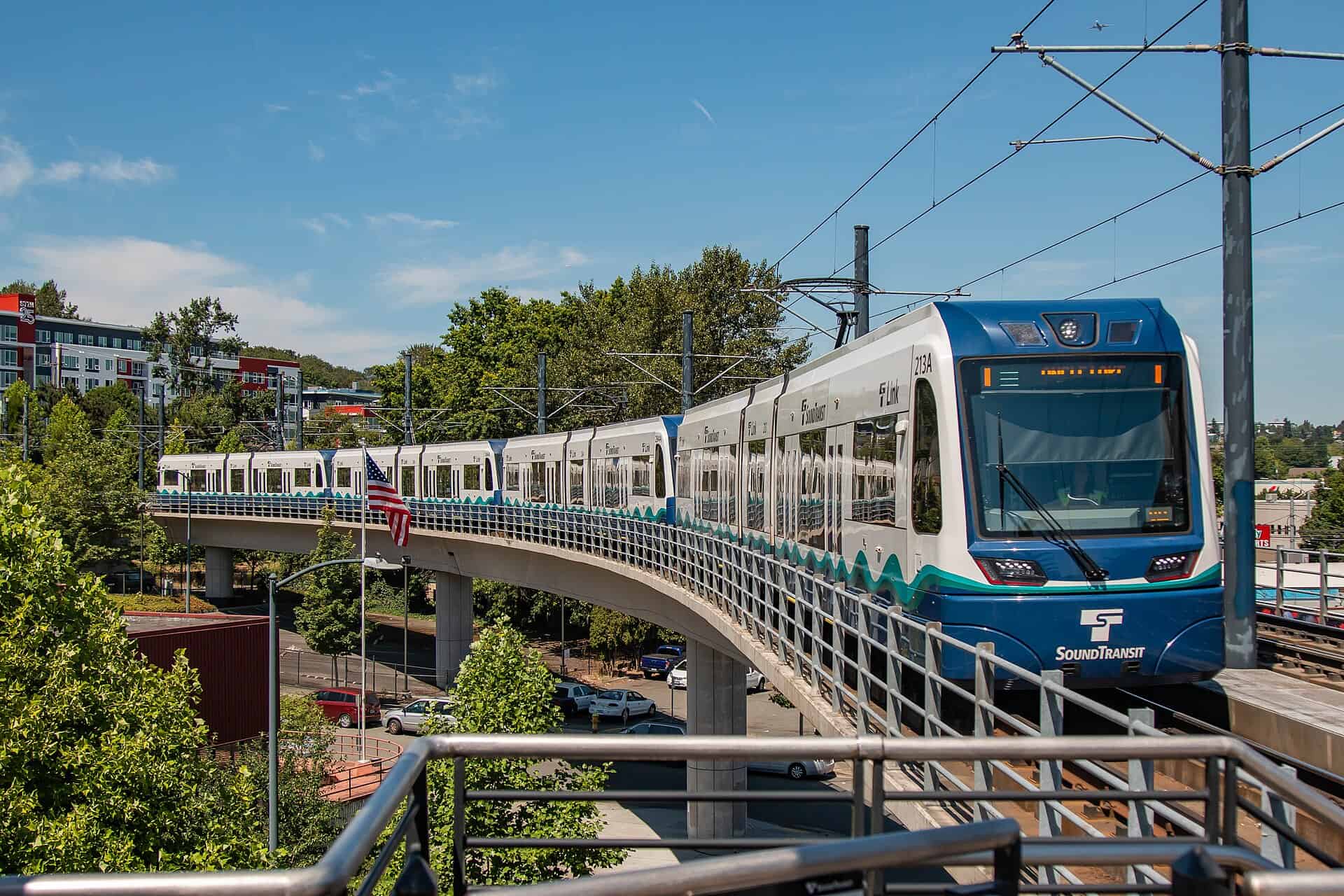 A Link light rail train on the Sound Transit system in Seattle
