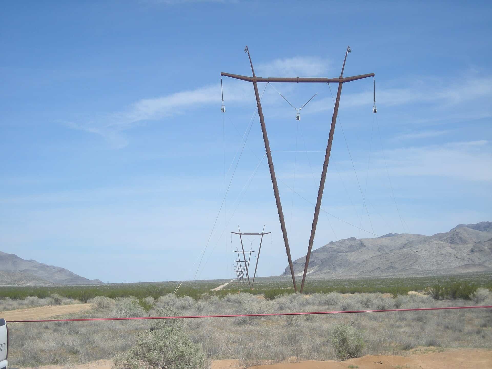 Steel lattice towers carrying a 500-kV transmission line across the Nevada desert