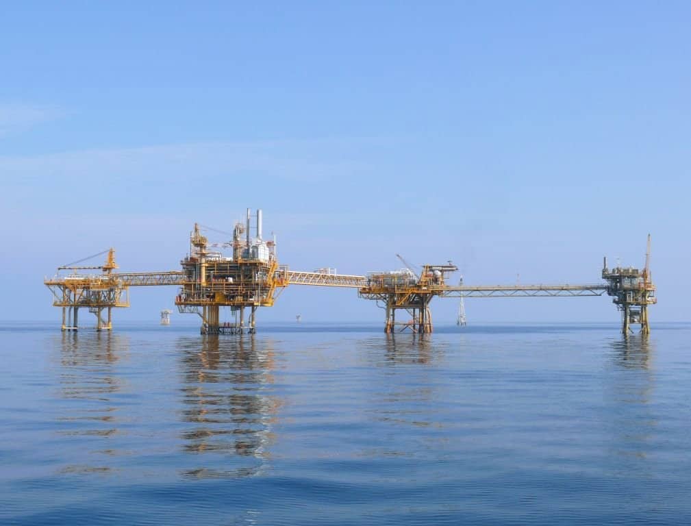 Offshore oil and gas production platforms in the Persian Gulf off the United Arab Emirates