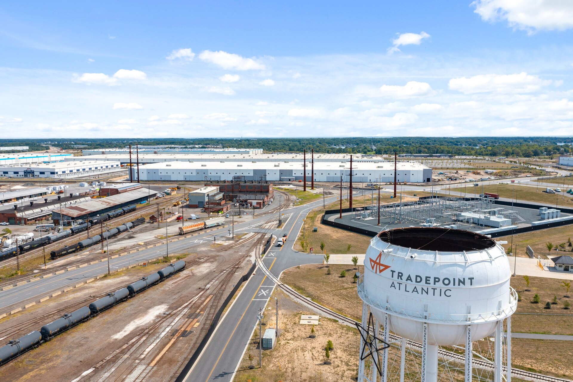 Aerial view of the Tradepoint Atlantic industrial site on Sparrows Point in Baltimore County, Maryland